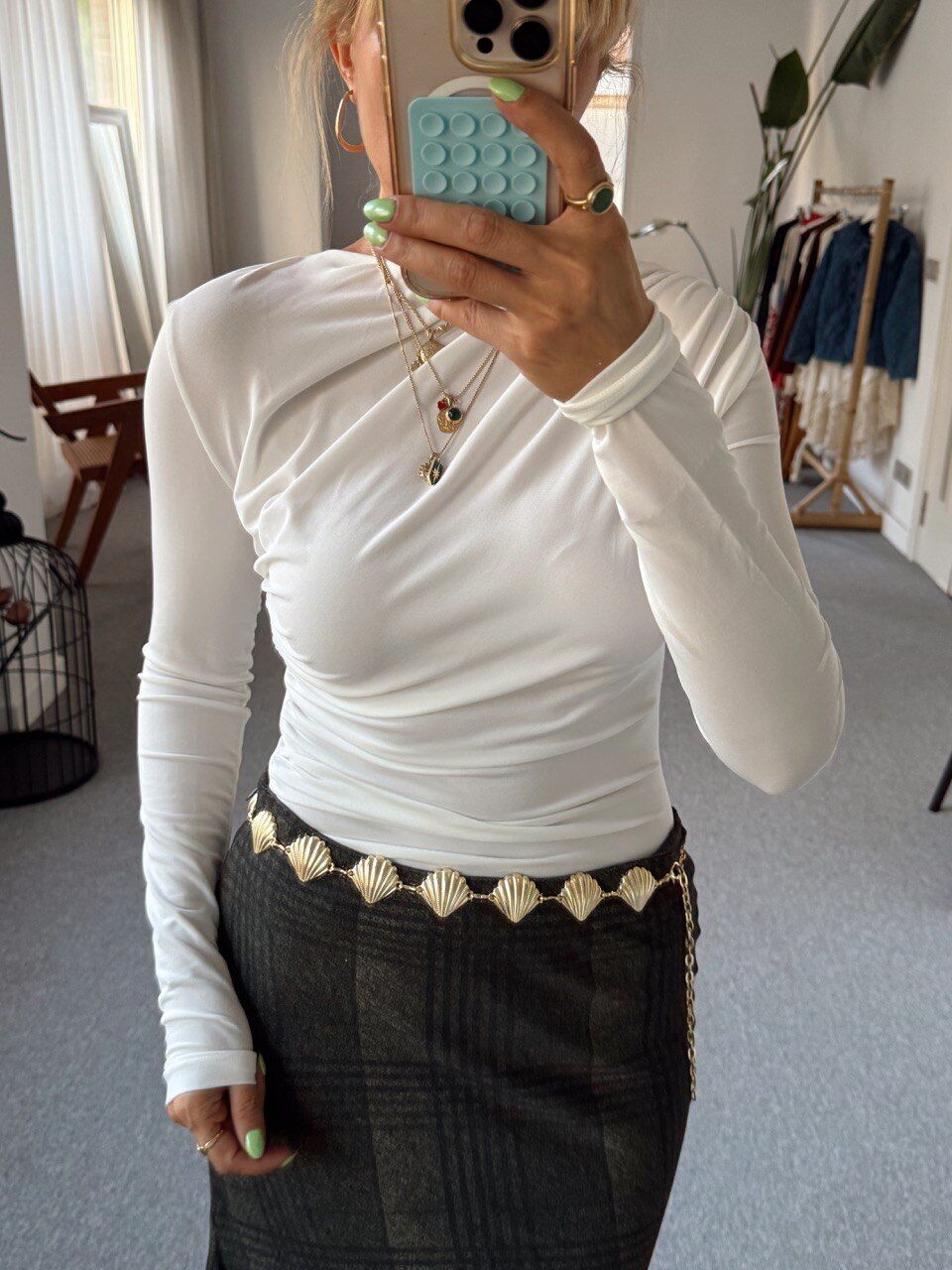 EKRU DRAPELİ ASİMETRİK BODY