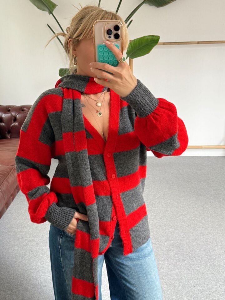 ANTRASİT-KIRMIZI ATKILI HIRKA