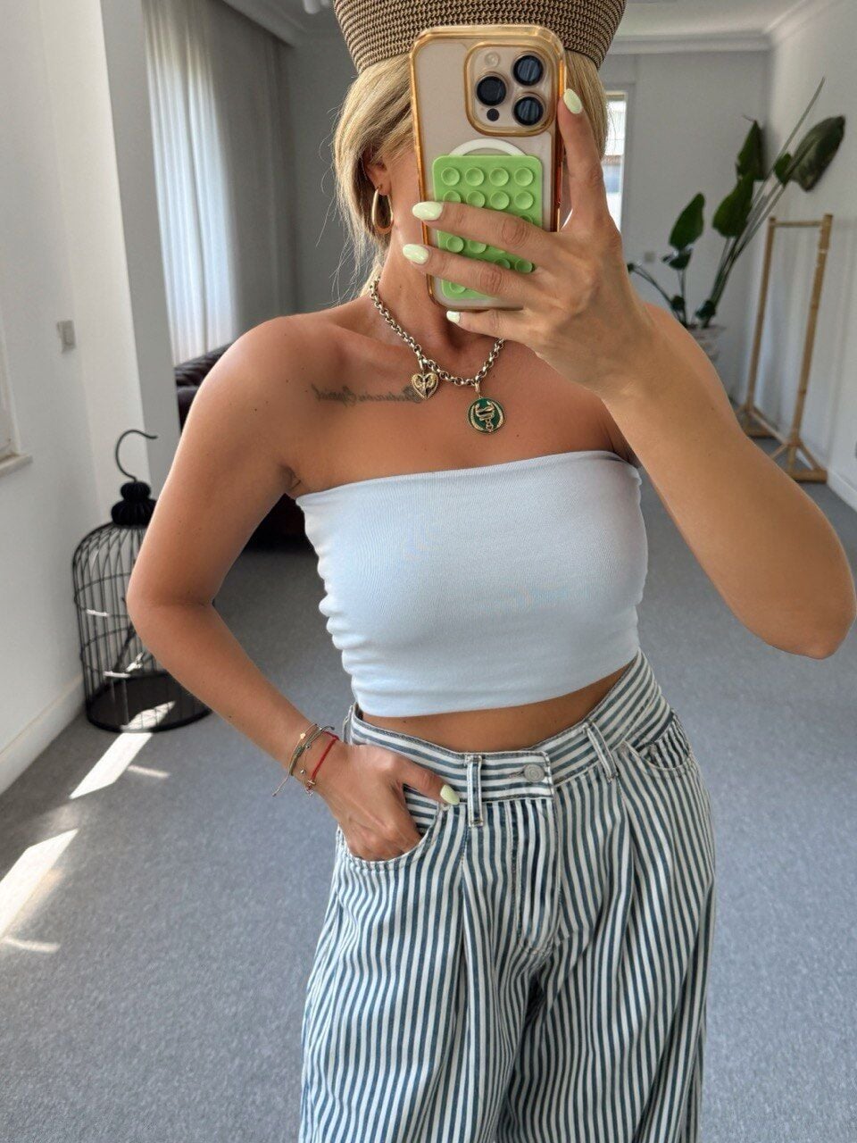 MAVİ STRAPLEZ CROP