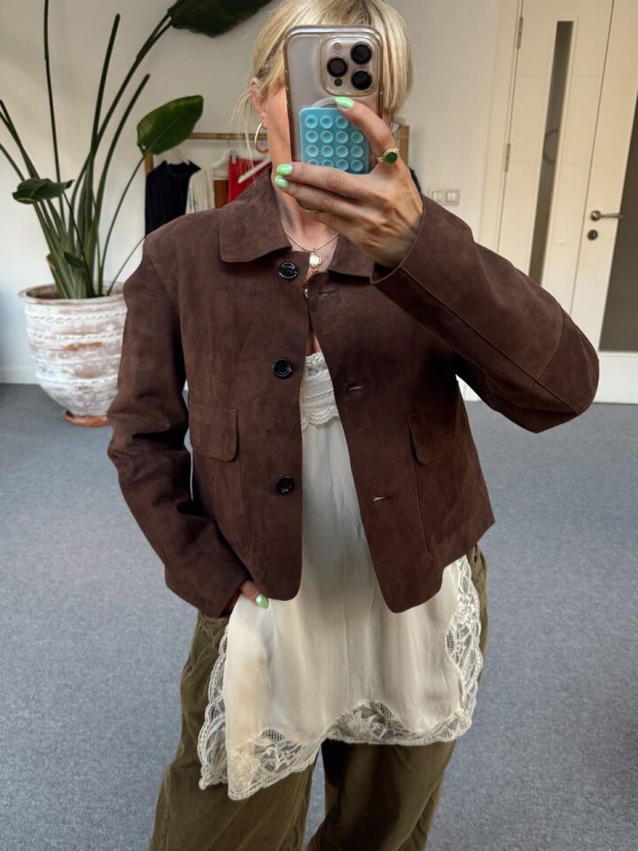 KAHVERENGİ DERİ KISA İTHAL CEKET