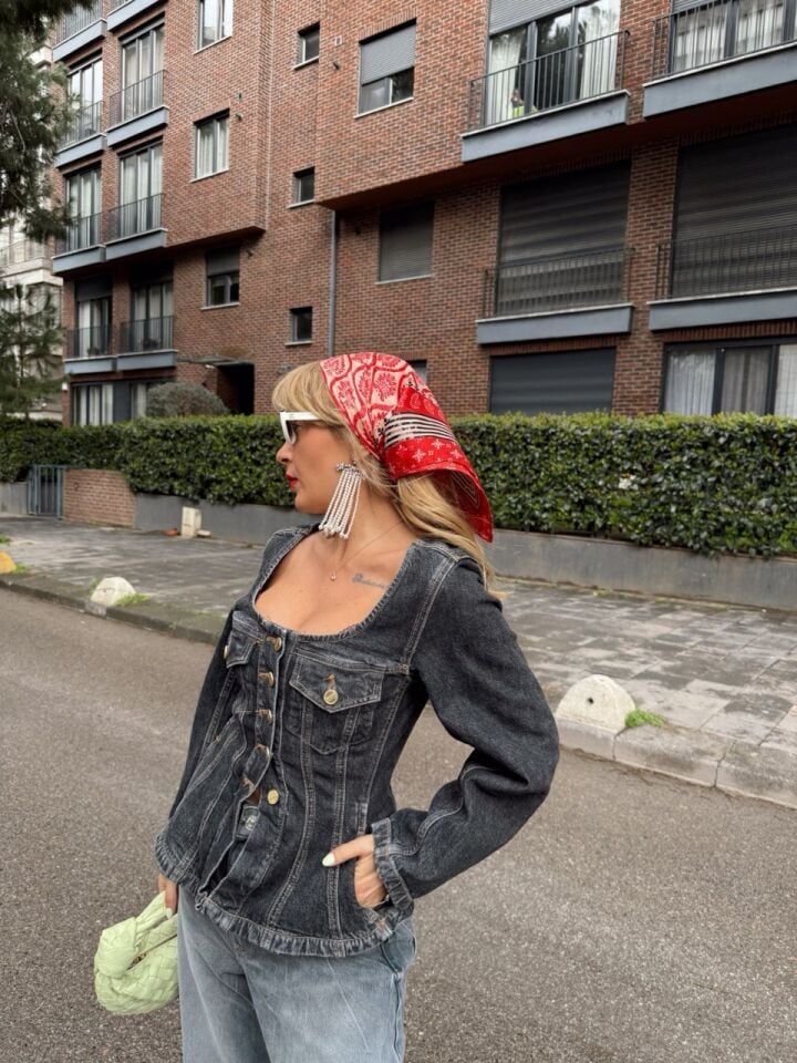 TAŞLANMIŞ DENIM KARE YAKA CEKET