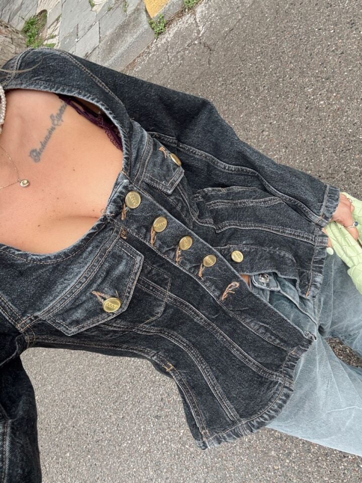 TAŞLANMIŞ DENIM KARE YAKA CEKET