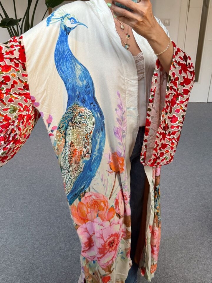 TAVUS KUŞU DESEN KAFTAN