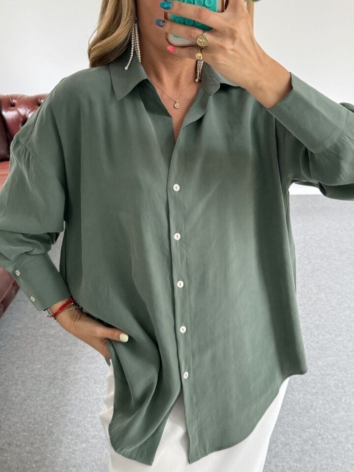 YEŞİL MODAL KUMAŞ GÖMLEK