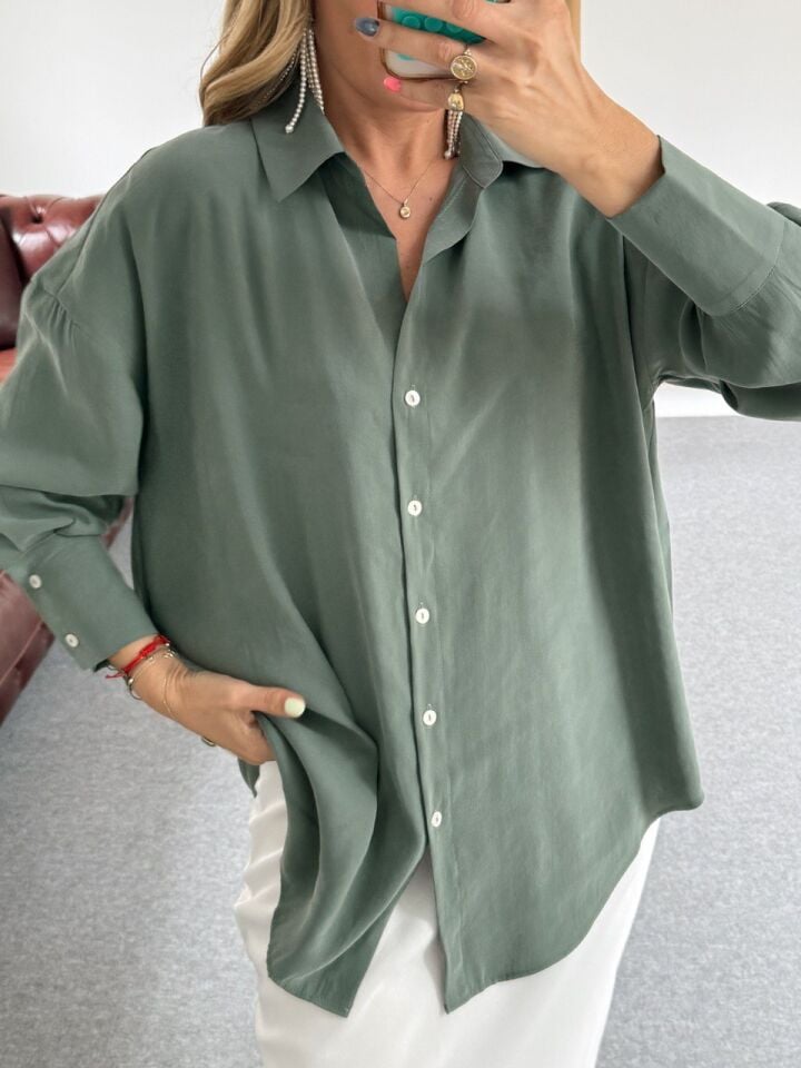 YEŞİL MODAL KUMAŞ GÖMLEK