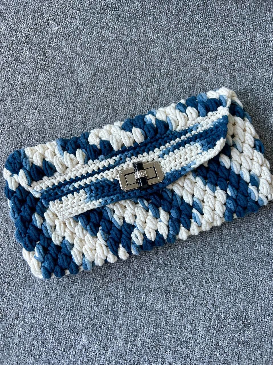 MAVİ-BEYAZ MAKROME CLUTCH ÇANTA