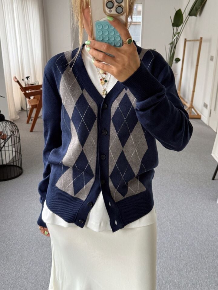 LACİVERT BAKLAVA DESEN HIRKA