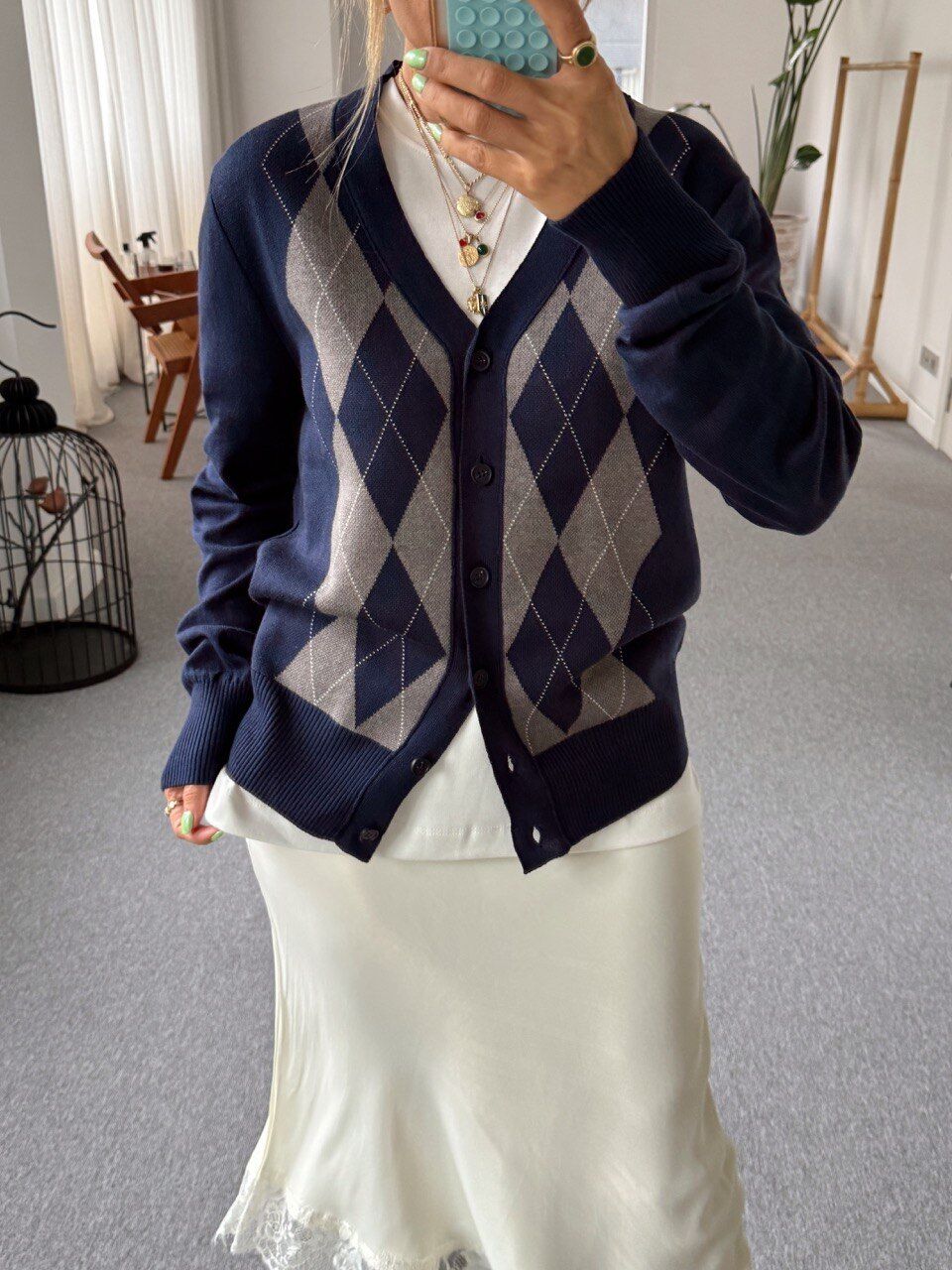 LACİVERT BAKLAVA DESEN HIRKA