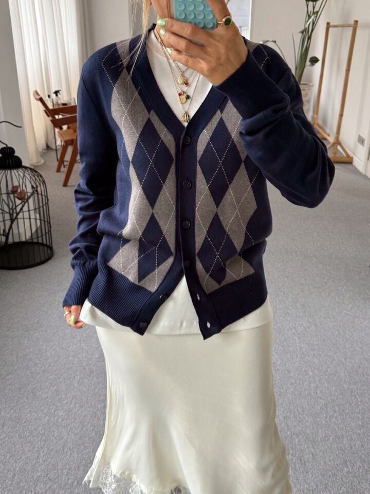 LACİVERT BAKLAVA DESEN HIRKA