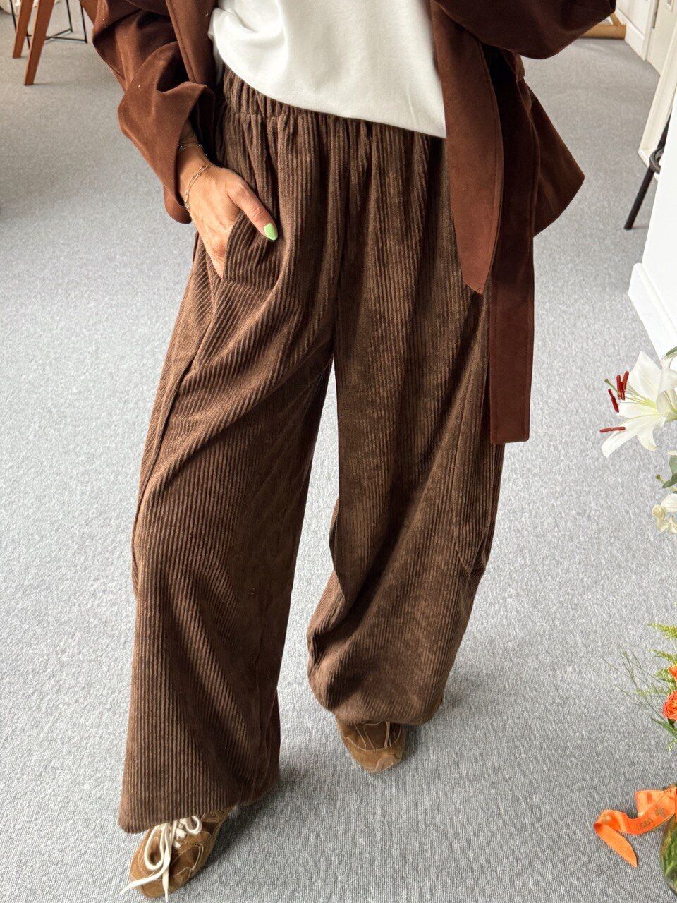 KAHVE KADİFE BALON PANTOLON