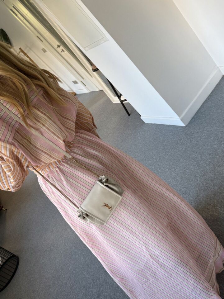 PEMBE ÇİZGİLİ İTHAL GÖMLEK ELBİSE
