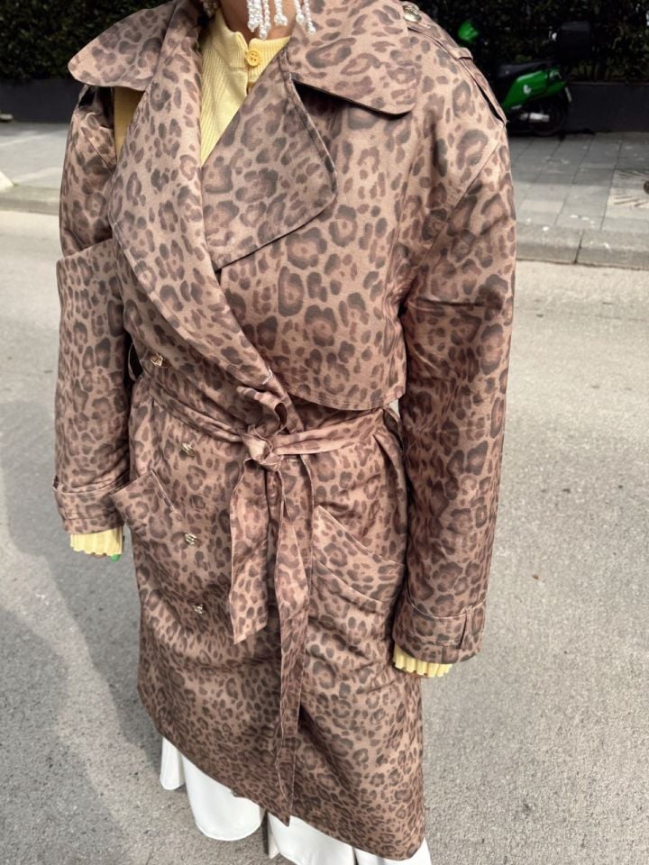 LEOPAR KEMERLİ TRENÇKOT