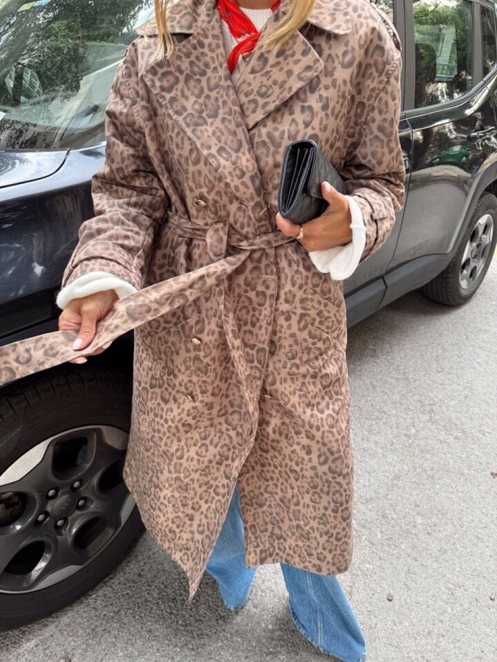 LEOPAR KEMERLİ TRENÇKOT