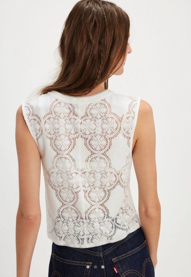 BEYAZ KOLSUZ İŞLEMELİ İTHAL BLUZ