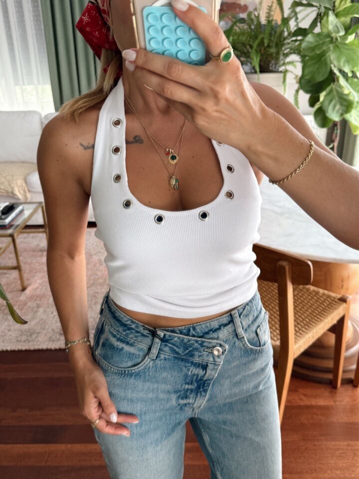 BEYAZ HALTER YAKA FİTİLLİ TOP