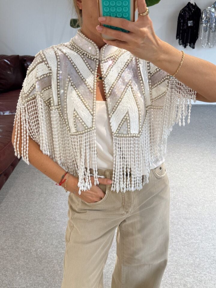 BEYAZ BONCUK-TAŞ İŞLEMELİ İTHAL PELERİN