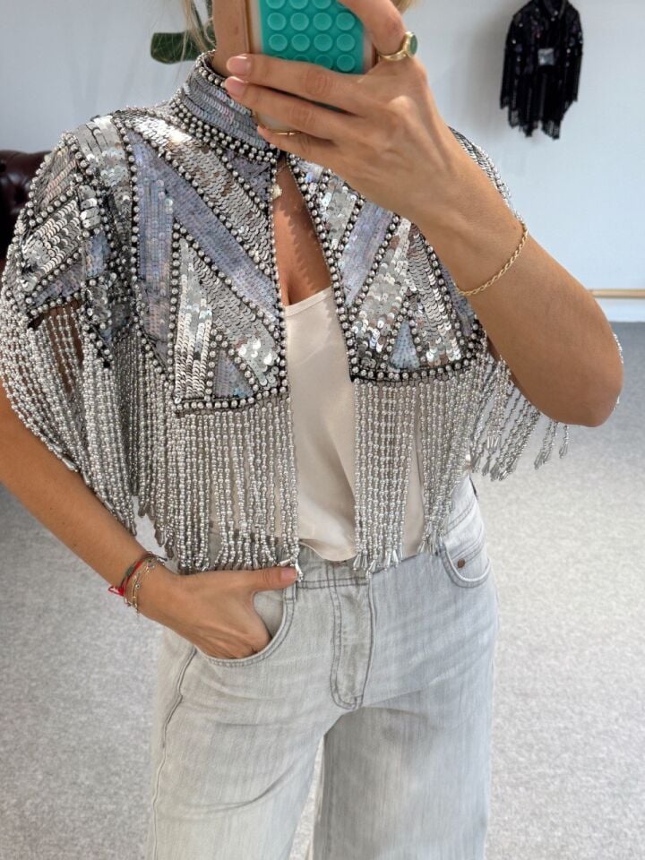 GRİ BONCUK-TAŞ İŞLEMELİ İTHAL PELERİN