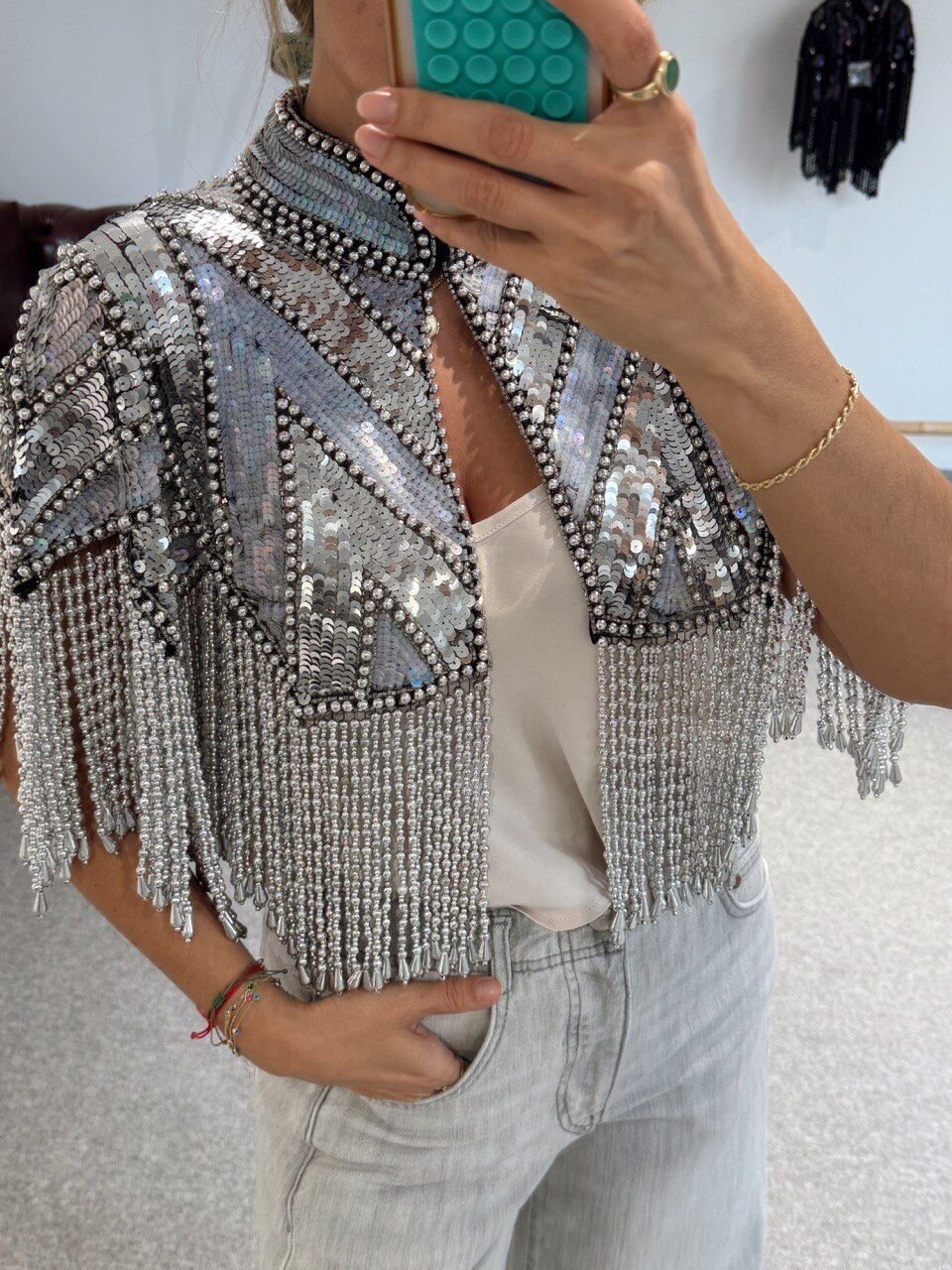 GRİ BONCUK-TAŞ İŞLEMELİ İTHAL PELERİN