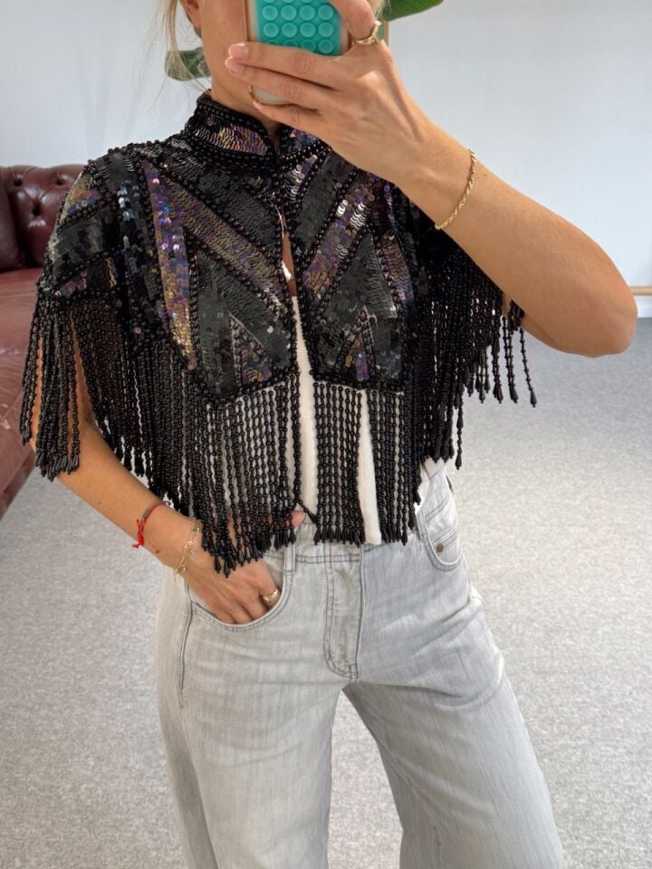 SİYAH BONCUK-TAŞ İŞLEMELİ İTHAL PELERİN