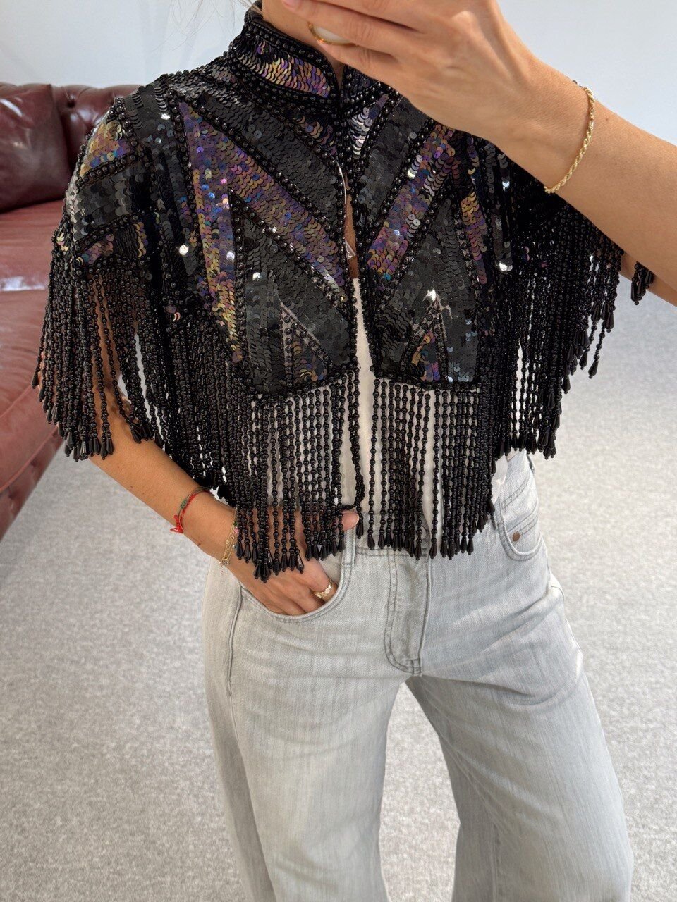 SİYAH BONCUK-TAŞ İŞLEMELİ İTHAL PELERİN