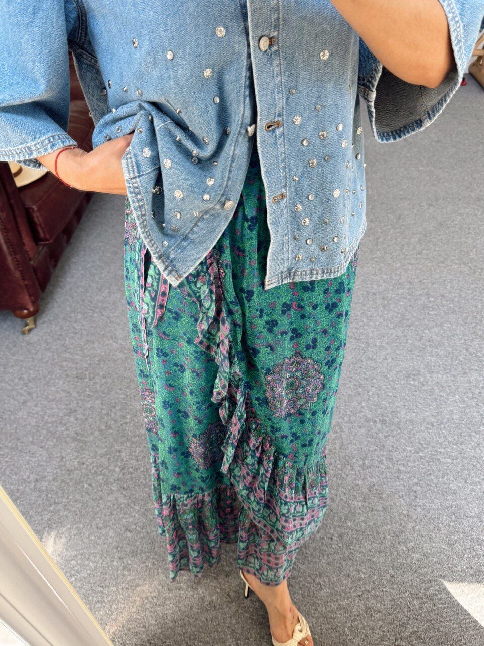 ŞAL DESENLİ KEMER DETAY İTHAL ETEK