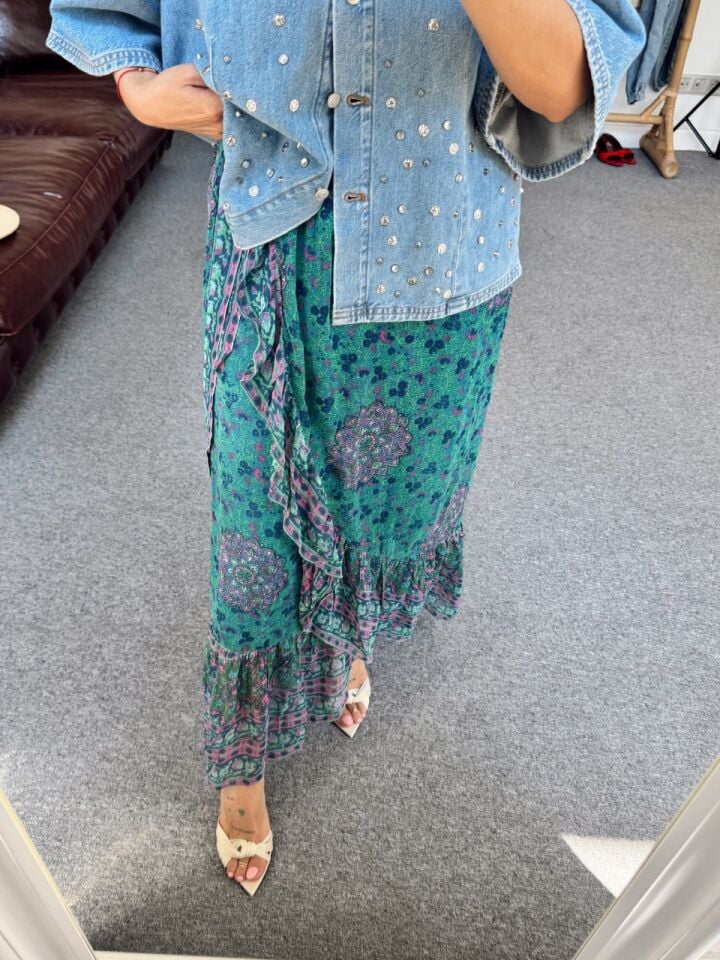 ŞAL DESENLİ KEMER DETAY İTHAL ETEK