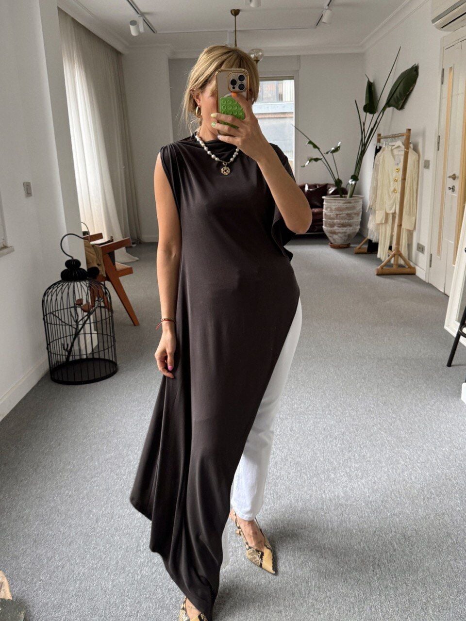 KAHVE MODAL TOP DETAYLI TUNİK BLUZ
