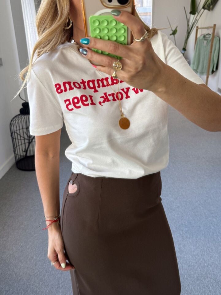 KAHVERENGİ KALP DEKOLTELİ KREP ETEK ♡