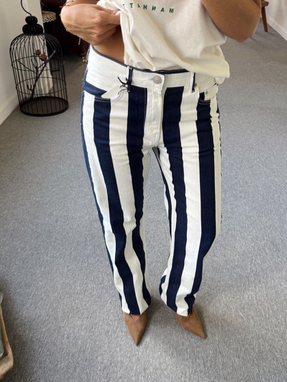 ÇİZGİLİ ARA BEL STRAIGHT LEG JEAN