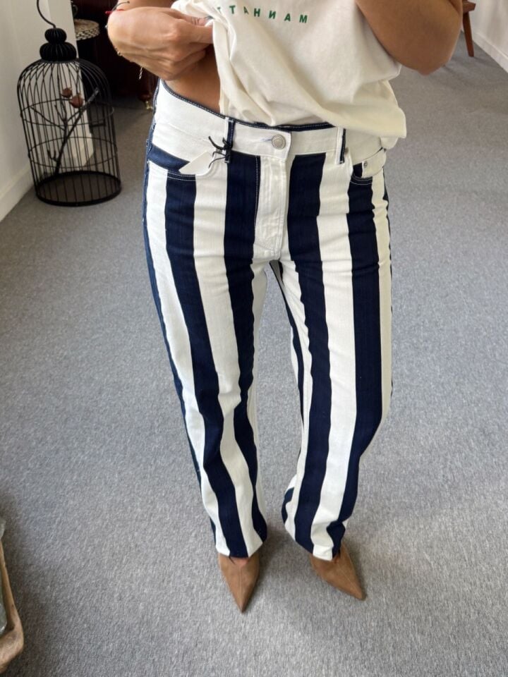 ÇİZGİLİ ARA BEL STRAIGHT LEG JEAN