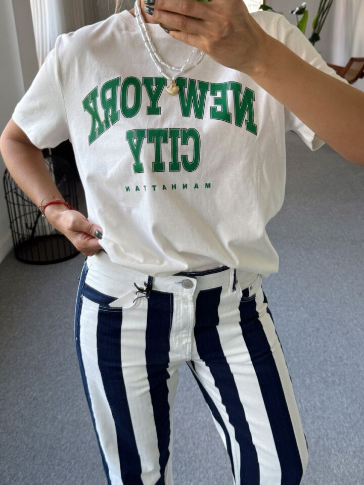 ÇİZGİLİ ARA BEL STRAIGHT LEG JEAN
