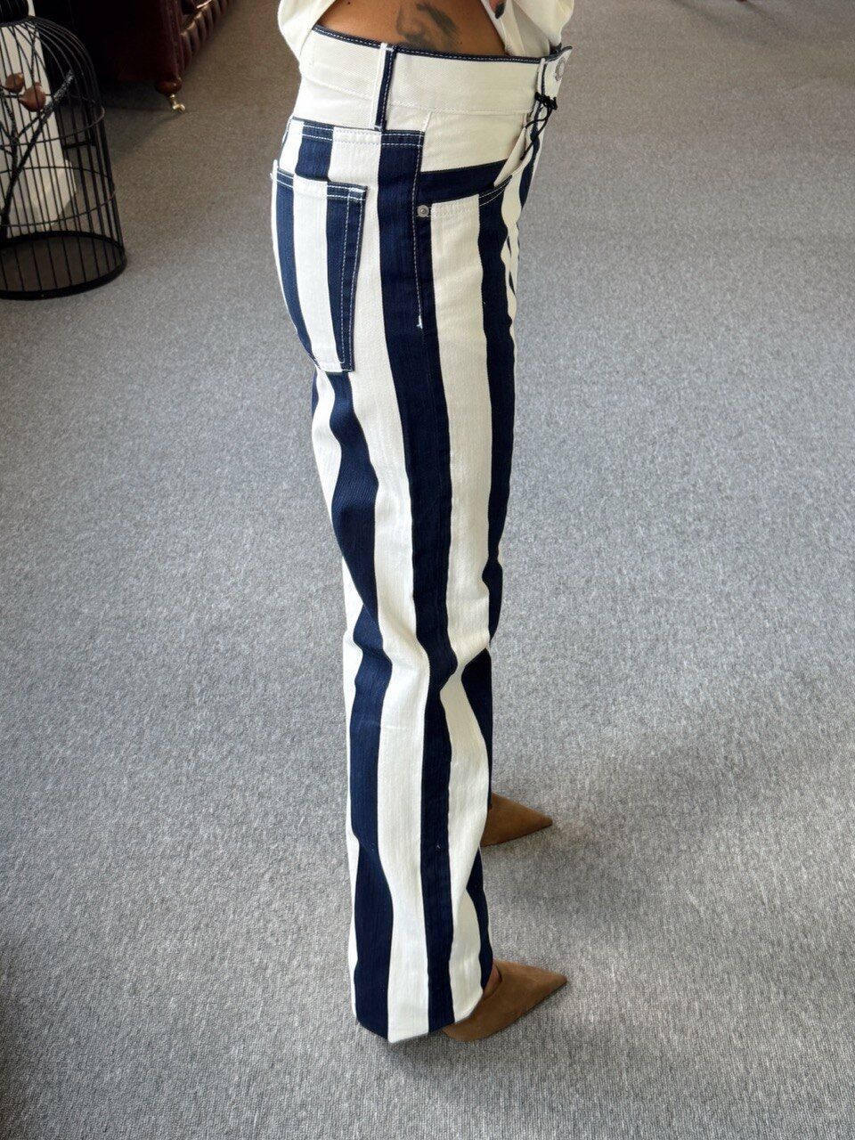 ÇİZGİLİ ARA BEL STRAIGHT LEG JEAN