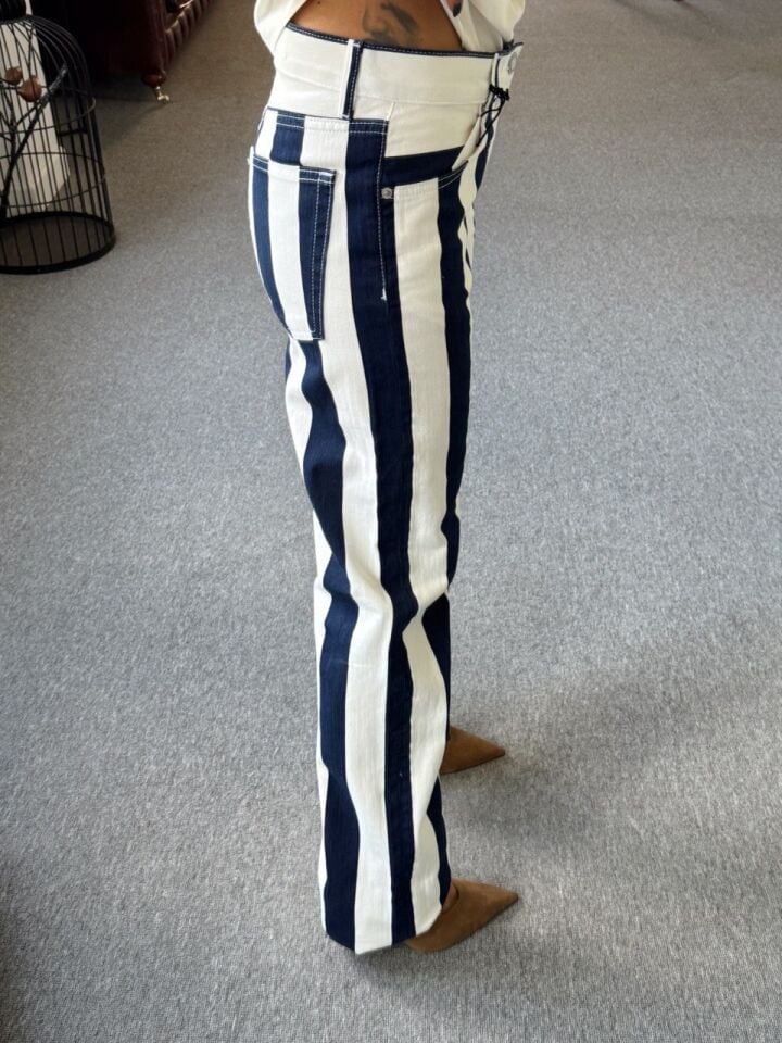 ÇİZGİLİ ARA BEL STRAIGHT LEG JEAN