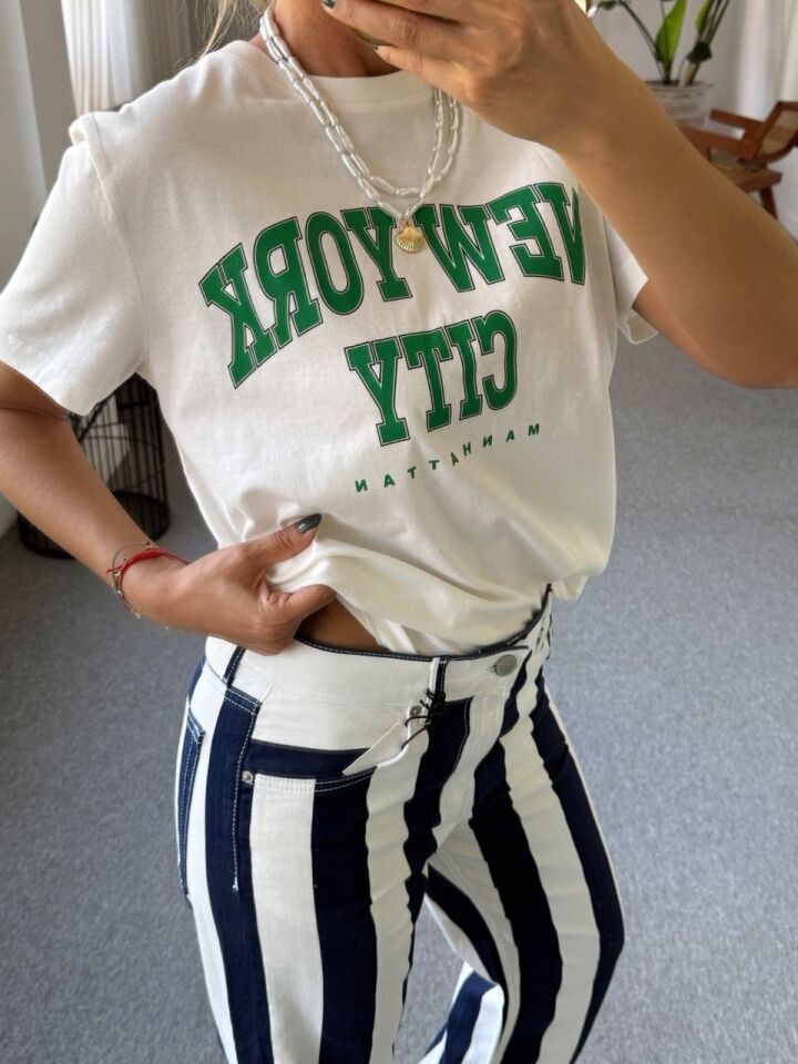 YEŞİL NY CITY BASKILI TSHIRT