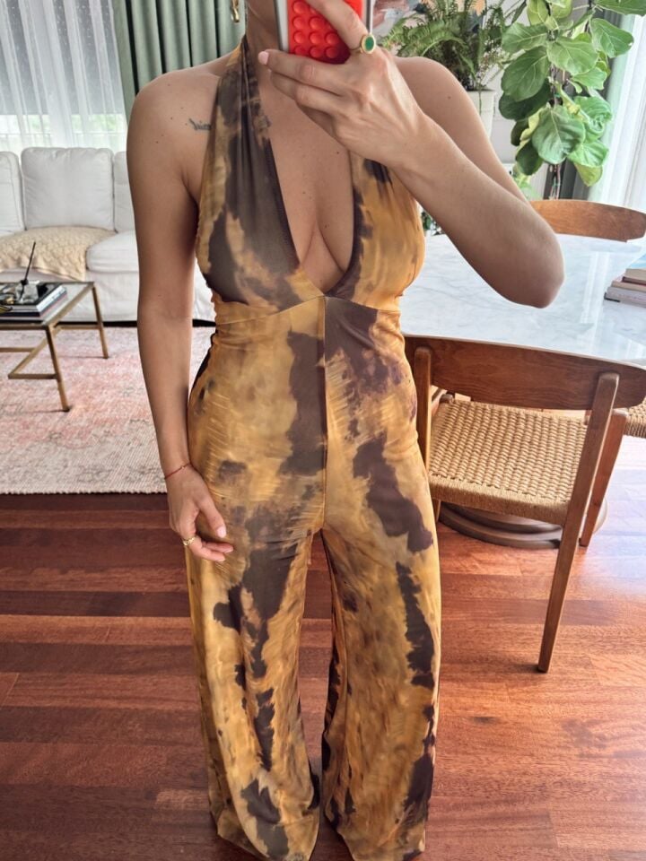 BATİK DESEN ASTARLI SIRT DEKOLTELİ TULUM