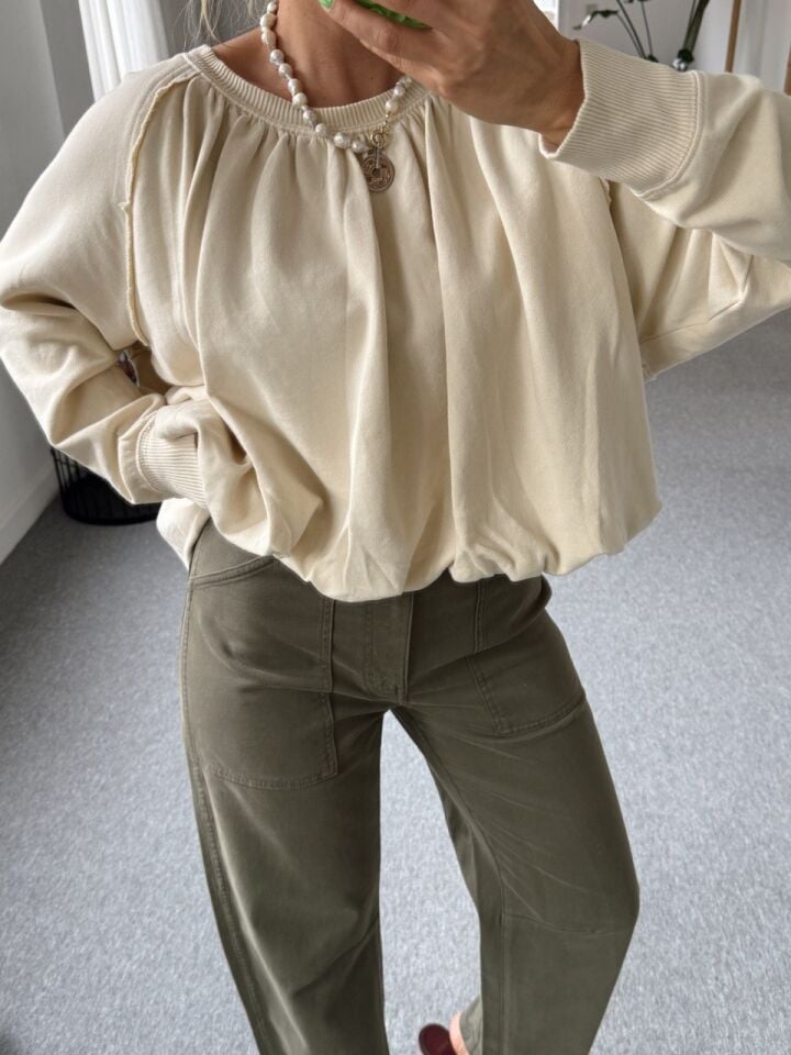 KREM PAMUKLU İTHAL SWEATSHIRT