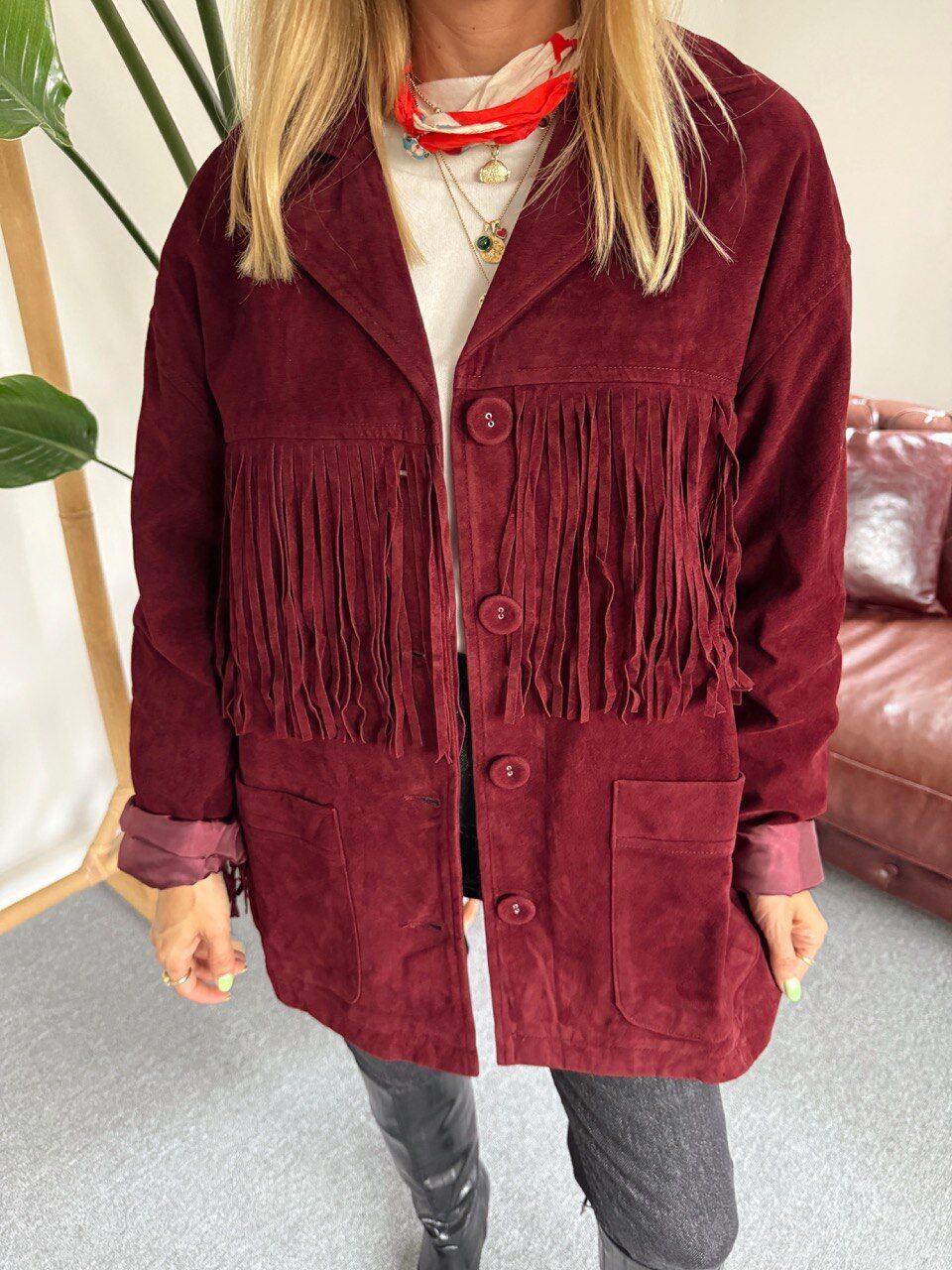 BORDO PÜSKÜLLÜ NUBUK CEKET