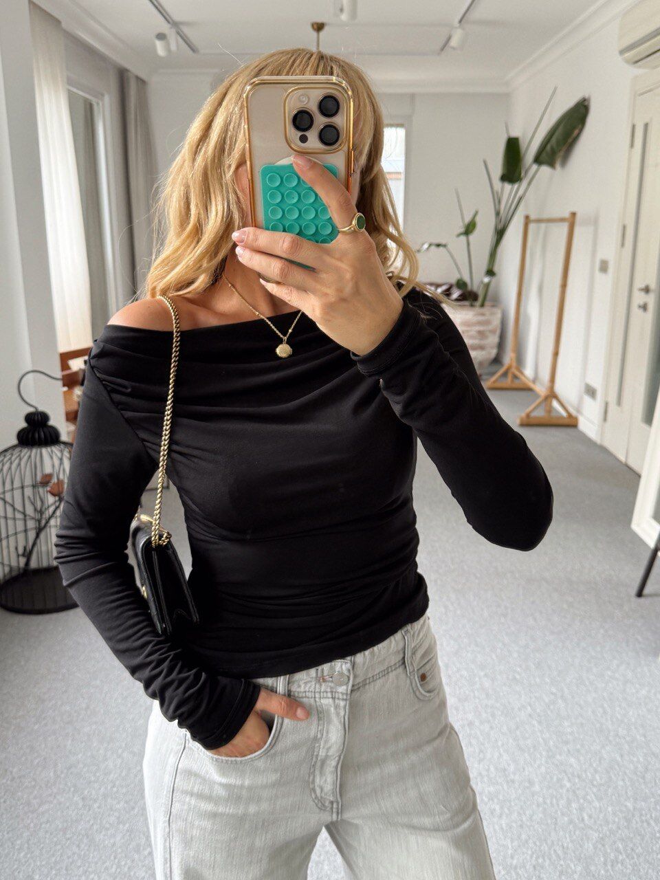 SİYAH UZUN KOLLU JARSE BLUZ