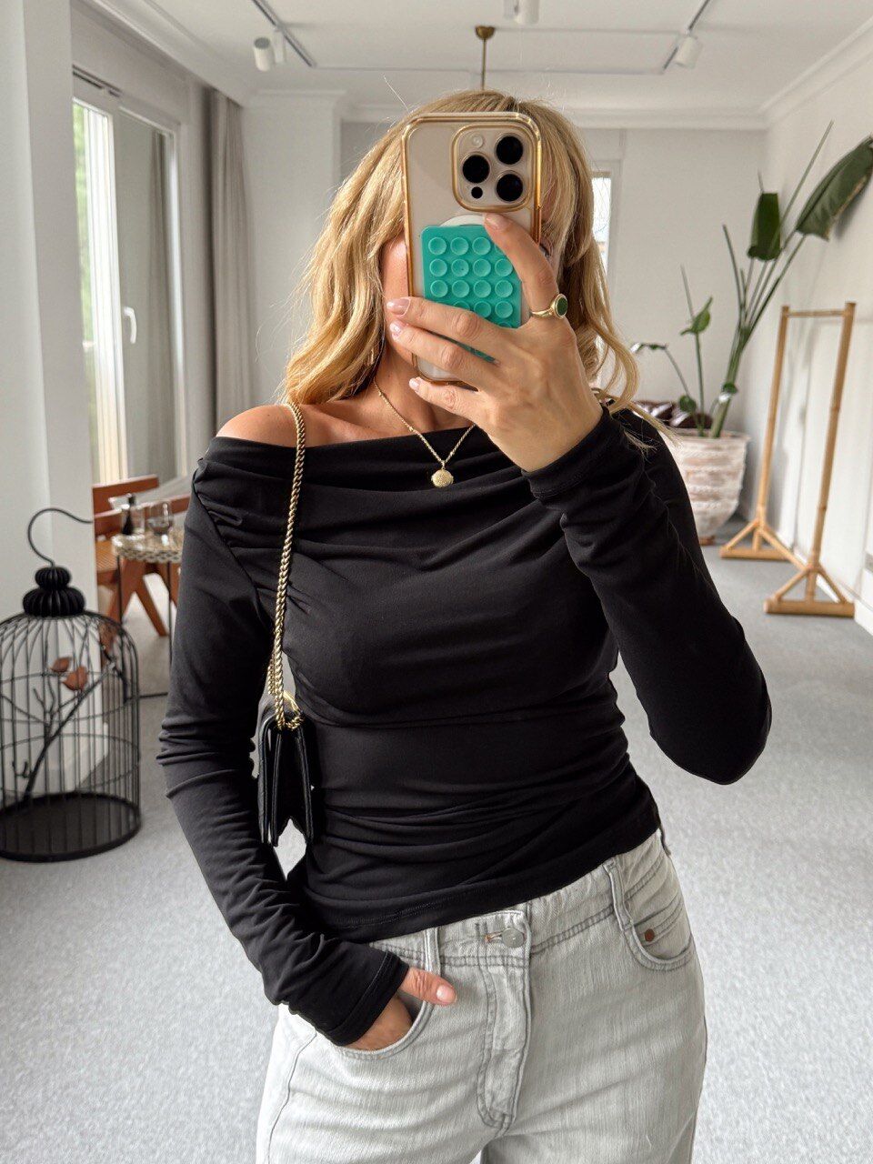 SİYAH UZUN KOLLU JARSE BLUZ