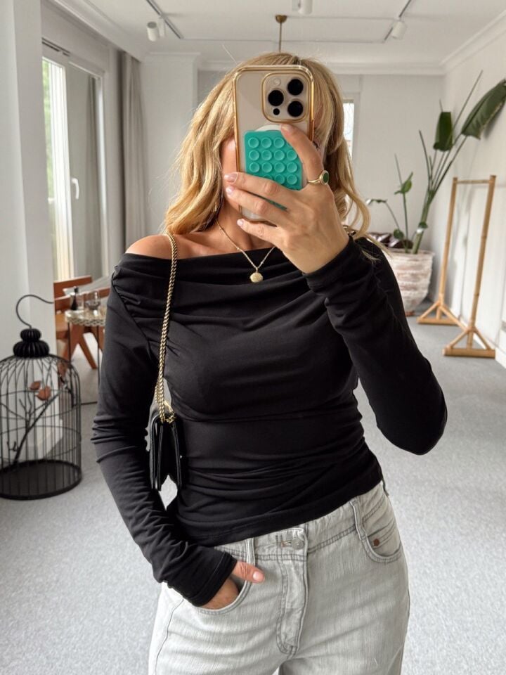 SİYAH UZUN KOLLU JARSE BLUZ