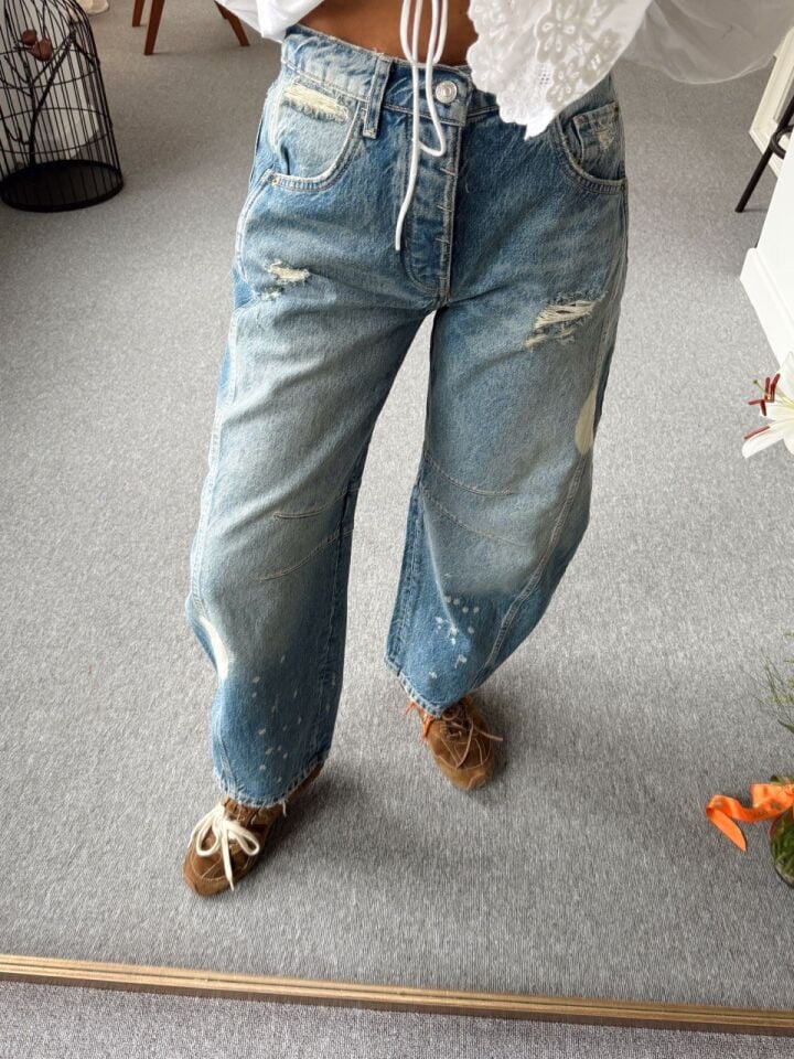 KOYU RENK MID RISE BARREL JEAN