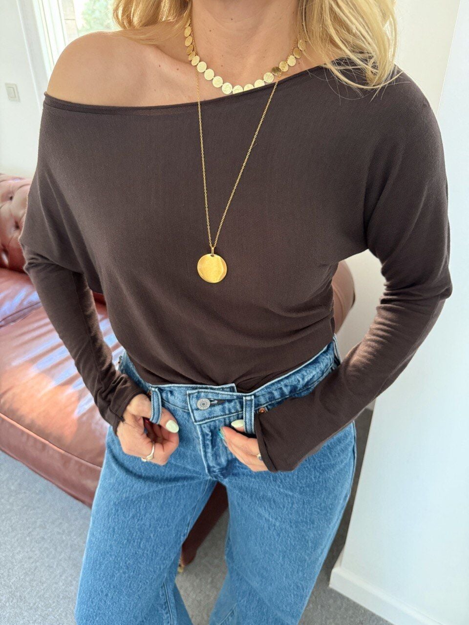 KAHVE KAYIK YAKA BLUZ