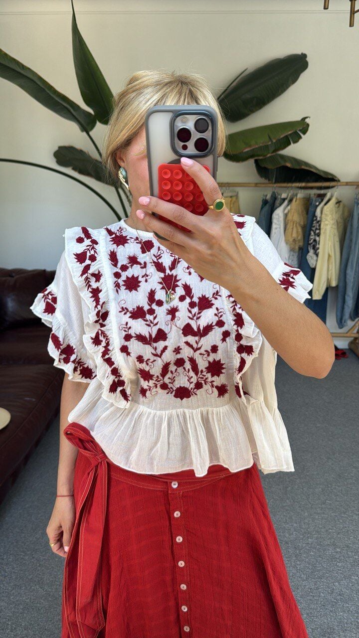 BORDO İŞLEMELİ İTHAL BLUZ