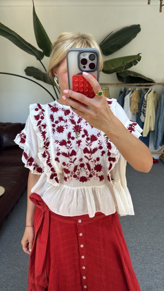 BORDO İŞLEMELİ İTHAL BLUZ