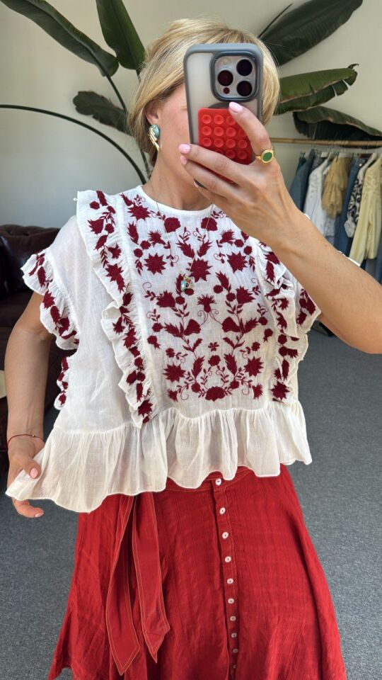 BORDO İŞLEMELİ İTHAL BLUZ