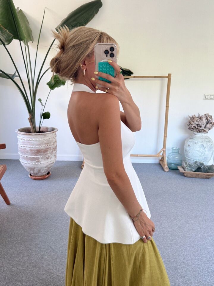 BEYAZ HALTER YAKA PEPLUM TRİKO