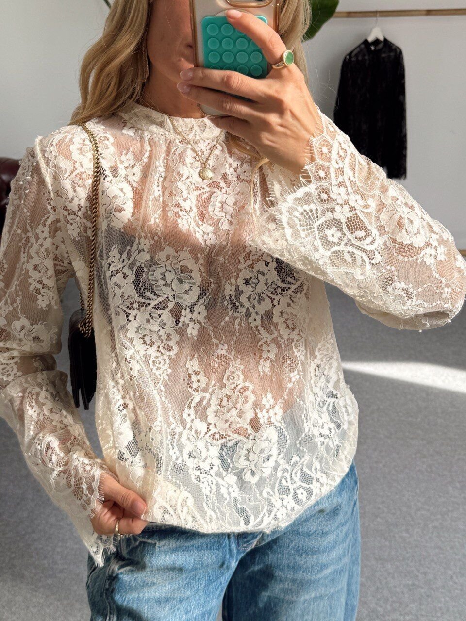 EKRU TRANSPARAN DANTEL BLUZ