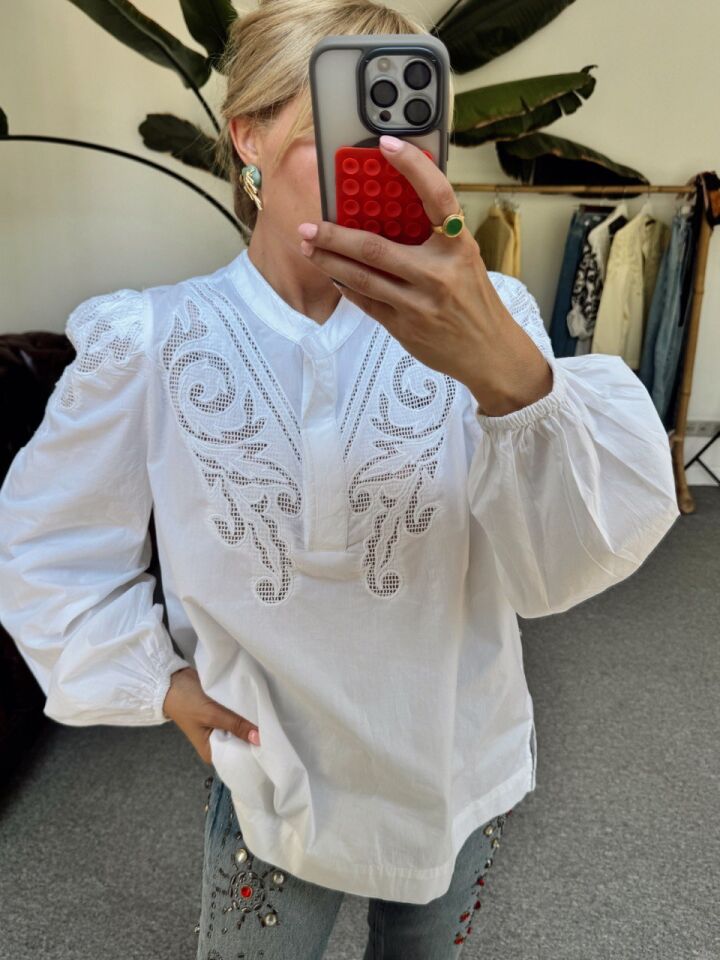 BEYAZ POPLİN İŞLEMELİ İTHAL BLUZ