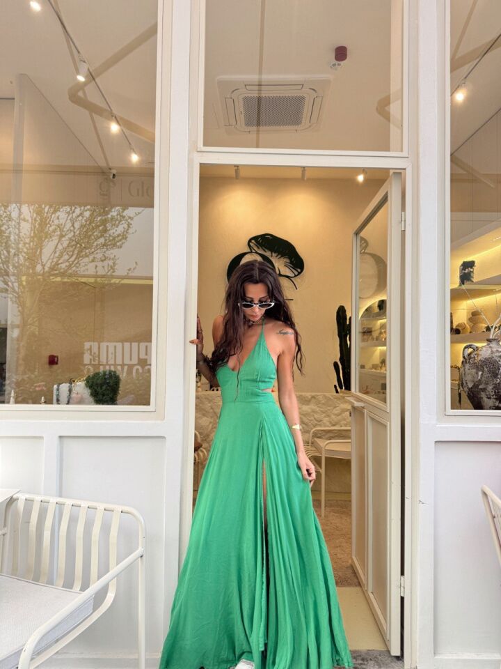 YEŞİL YIRTMAÇ DETAY İTHAL ELBİSE