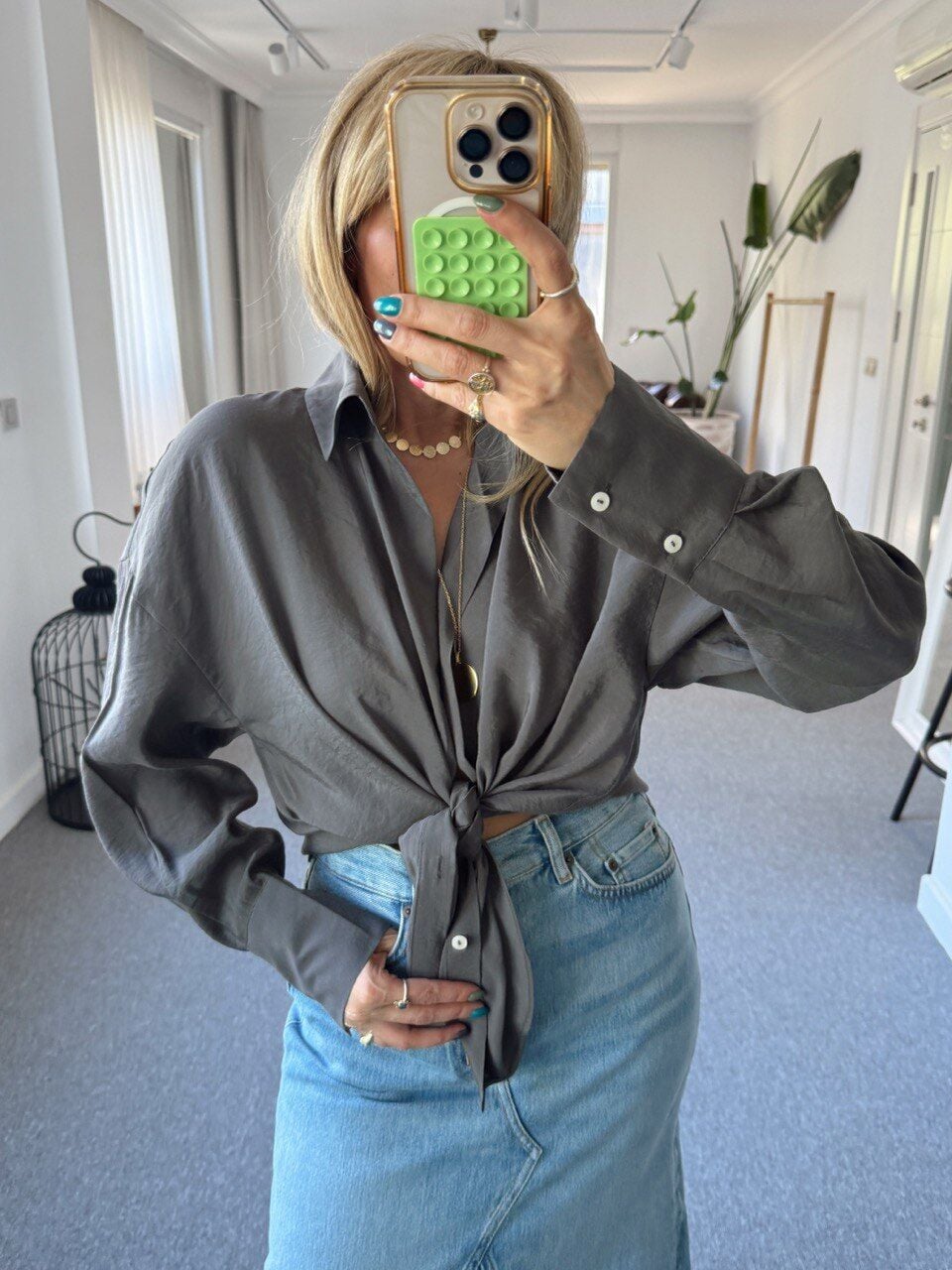 GRİ MODAL KUMAŞ GÖMLEK